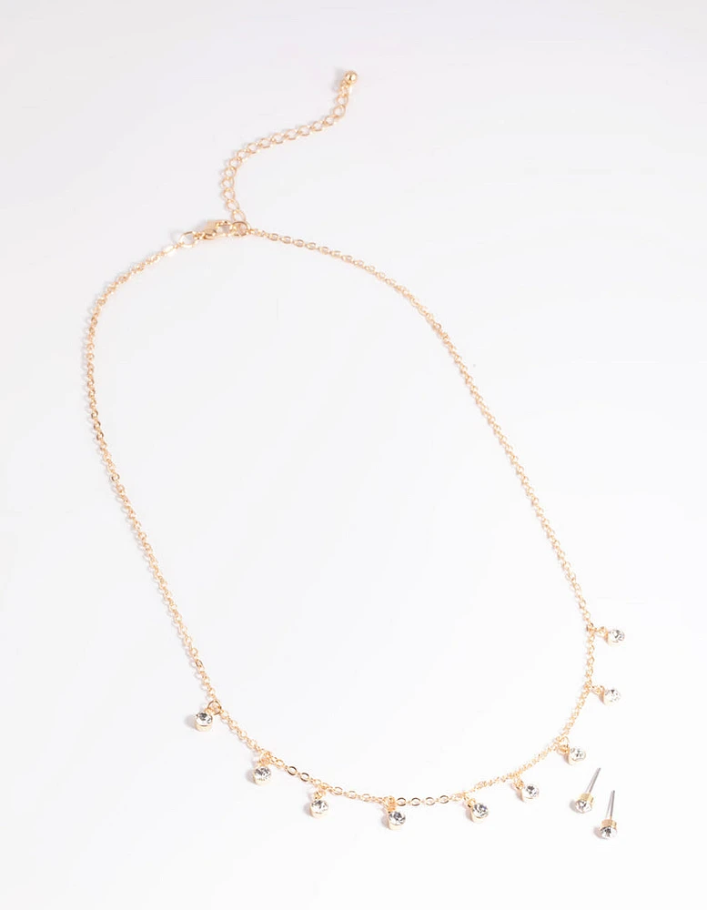 Gold Diamante Droplet Necklace & Earrings Set