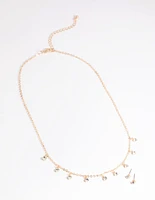 Gold Diamante Droplet Necklace & Earrings Set