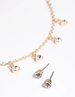Gold Diamante Droplet Necklace & Earrings Set