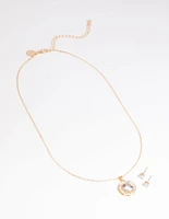 Gold Diamante Stone Necklace & Earrings Set
