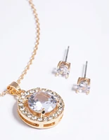 Gold Diamante Stone Necklace & Earrings Set