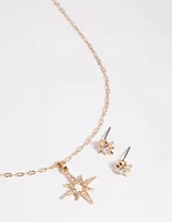 Gold Celestial Diamante Necklace & Earrings Set