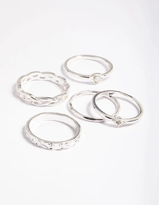 Silver Stone & Braid 5-Pack Rings