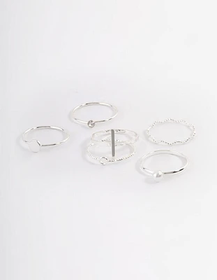 Silver Dainty Pearly Ring 6-Pack