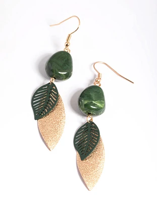 Gold Marble & Leaf Drop Earrings