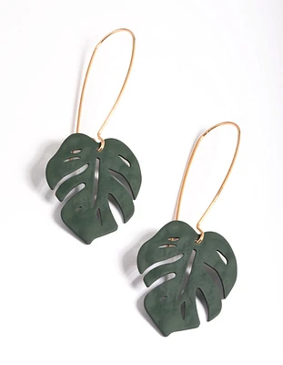 Green Leaf Cutout Drop Earrings