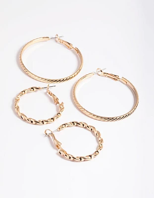 Gold Mix Twist Hoop Earrings Pack