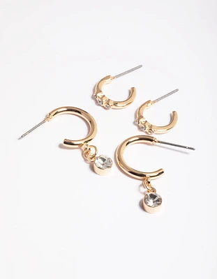 Gold Diamante Detail Hoop Earrings Pack