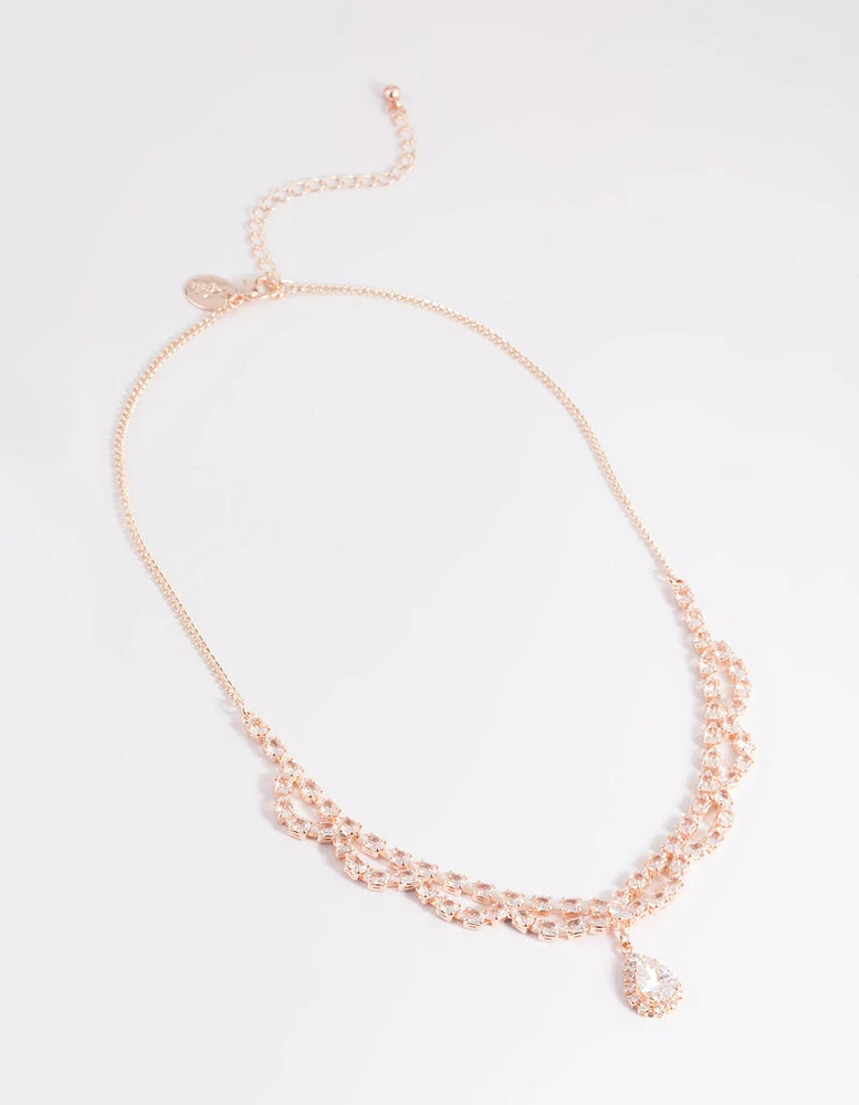 Rose Gold Cubic Zirconia Lace Teardrop Necklace