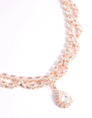 Rose Gold Cubic Zirconia Lace Teardrop Necklace