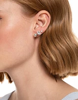 Silver Diamante Pearl Stud Earrings 6-Pack