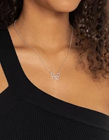 Silver Diamante Butterfly Necklace & Stud Earring Set
