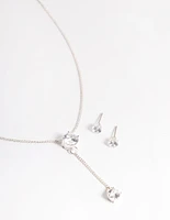 Silver Diamante Y Necklace & Stud Earrings