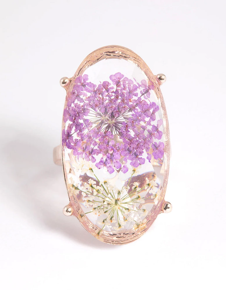 Gold & Lilac Flower Ring