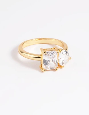 Gold Plated Cubic Zirconia Emerald Cut Ring