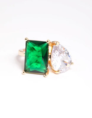 Silver Cubic Zirconia Green Statement Ring