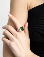 Silver Cubic Zirconia Green Statement Ring