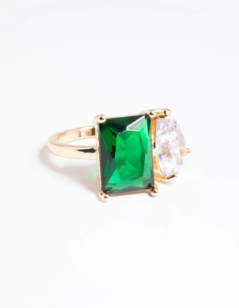 Silver Cubic Zirconia Green Statement Ring