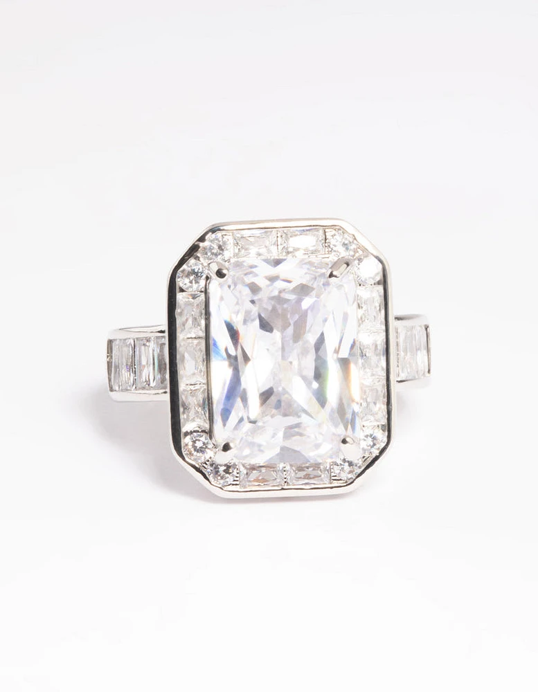 Silver Cubic Zirconia Emerald Cut Ring