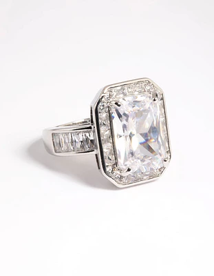 Silver Cubic Zirconia Emerald Cut Ring