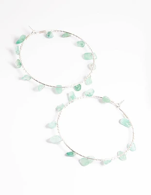 Silver Green Aventurine Hoop Earrings