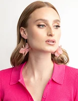 Pink Frosted Flower Drop Earrings