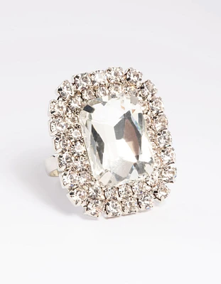 Rhodium Square Statement Stone Ring