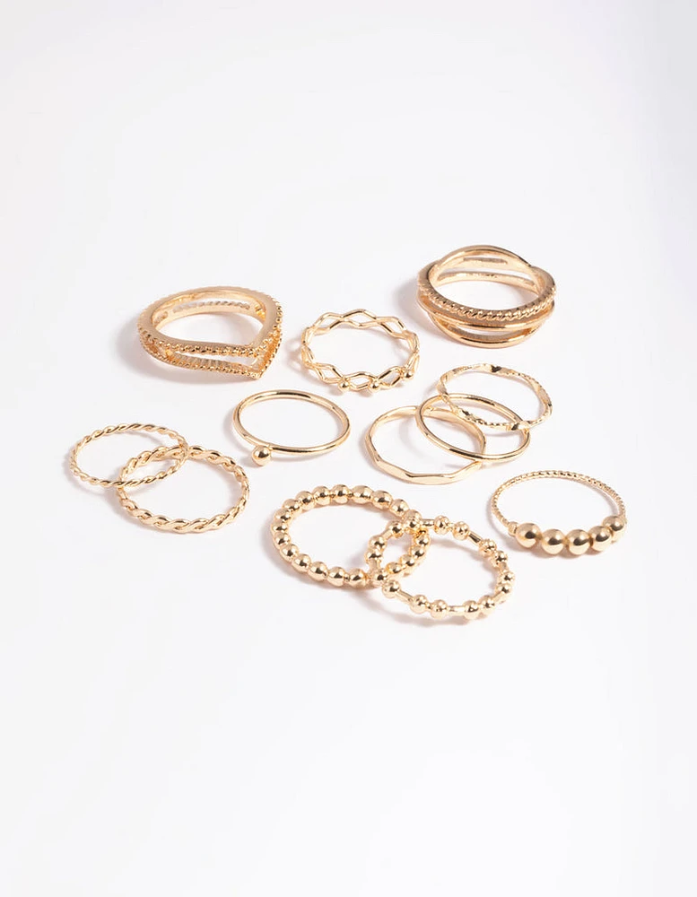 Gold Mixed Ball Ring Stack Pack