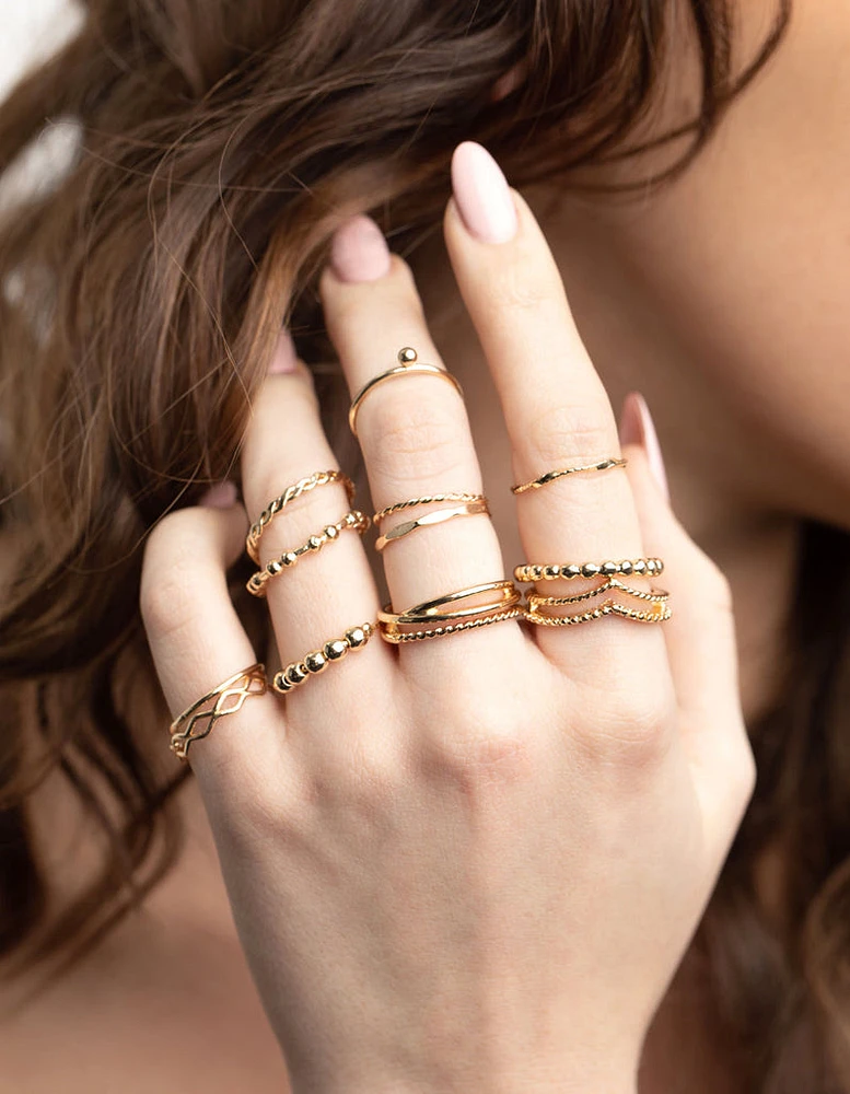 Gold Mixed Ball Ring Stack Pack