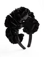 Black Satin Flower Veil Headband