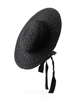 Black Ribbon Tie Braided Boater Hat