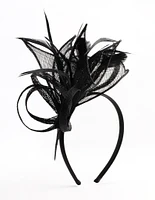 Black Petal Looped Mesh Sinamay Fascinator