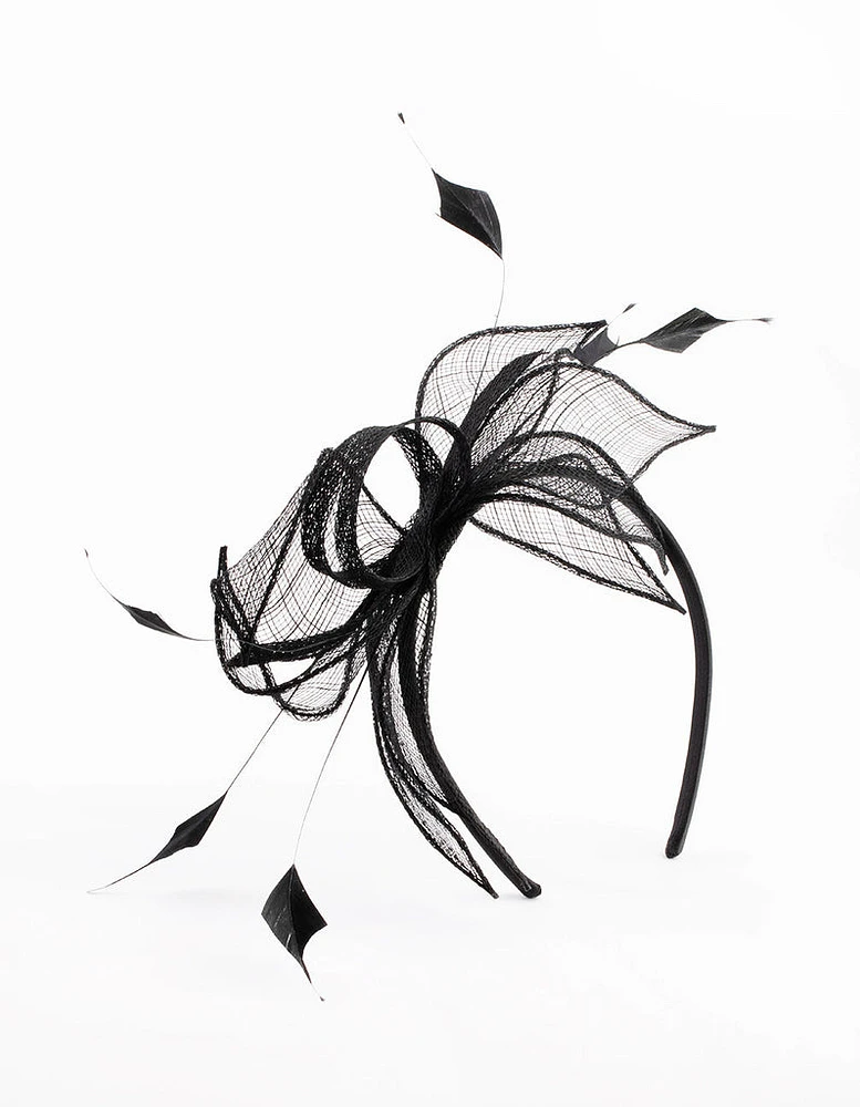 Black Sinamay Black Feather Leaf Fascinator