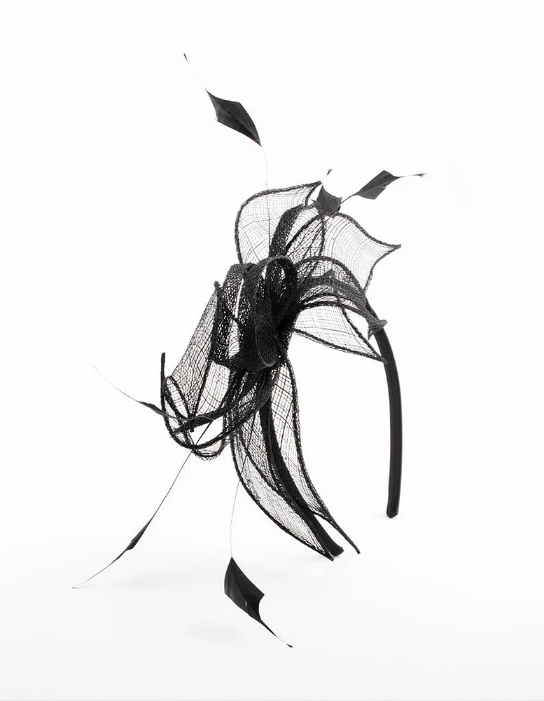 Black Sinamay Black Feather Leaf Fascinator