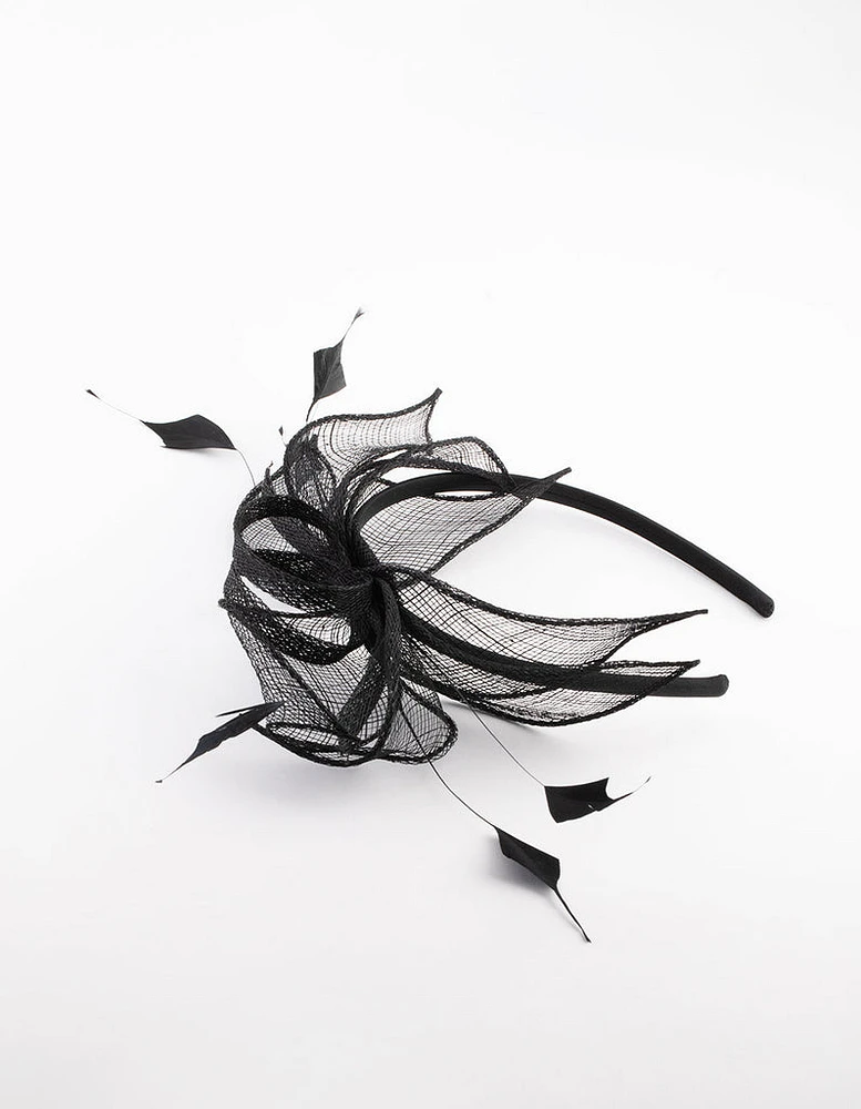 Black Sinamay Black Feather Leaf Fascinator