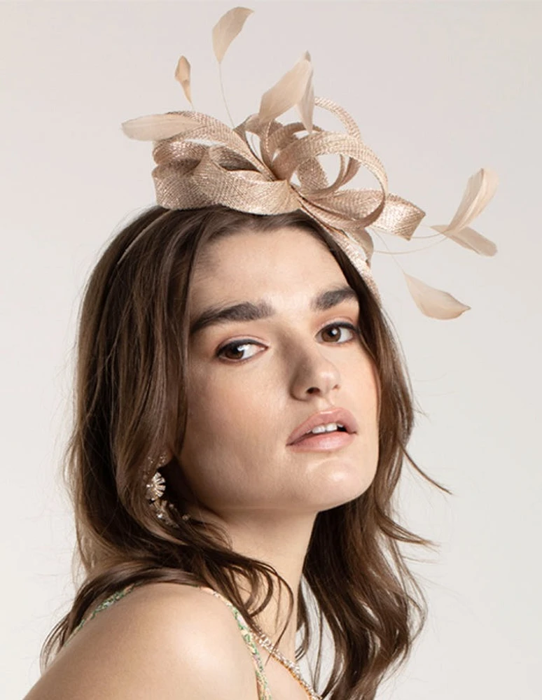 Sinamay Looped Bow Feather Fascinator