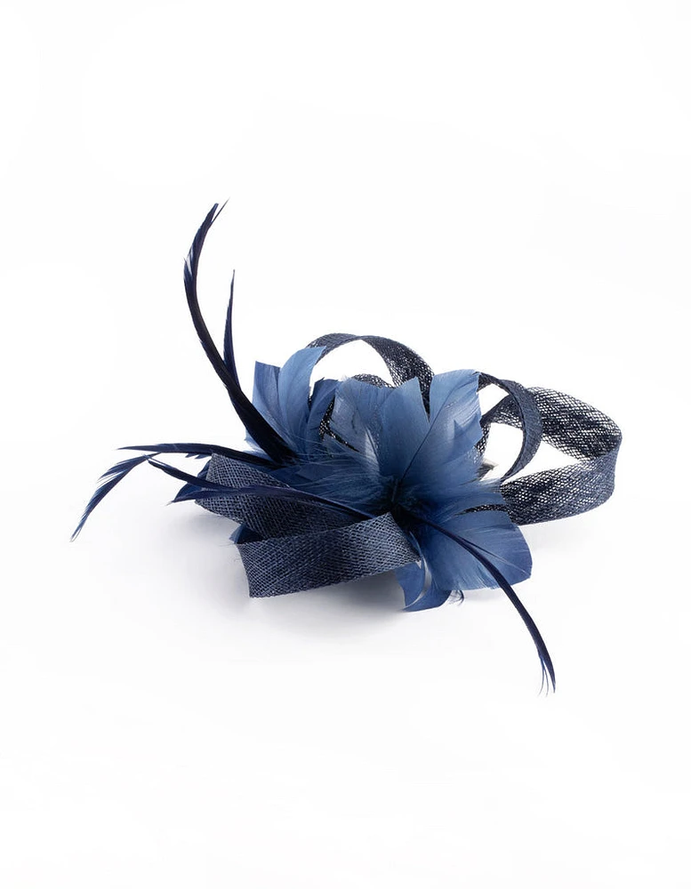 Navy Sinamay Ribbon Box Clip