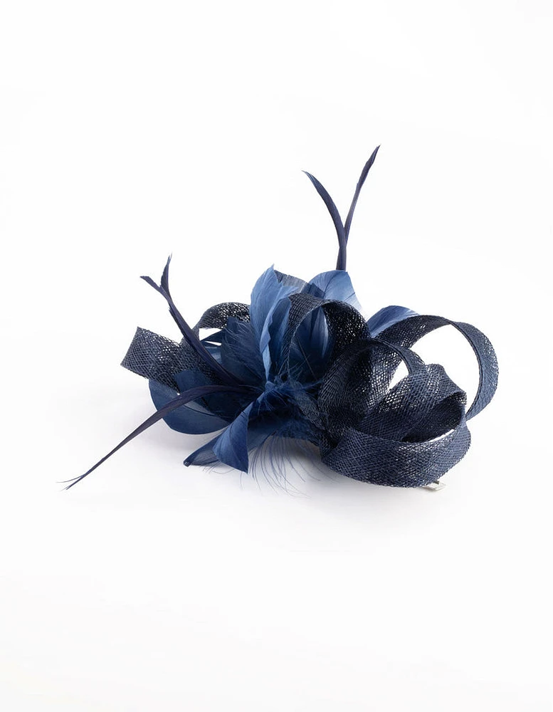 Navy Sinamay Ribbon Box Clip