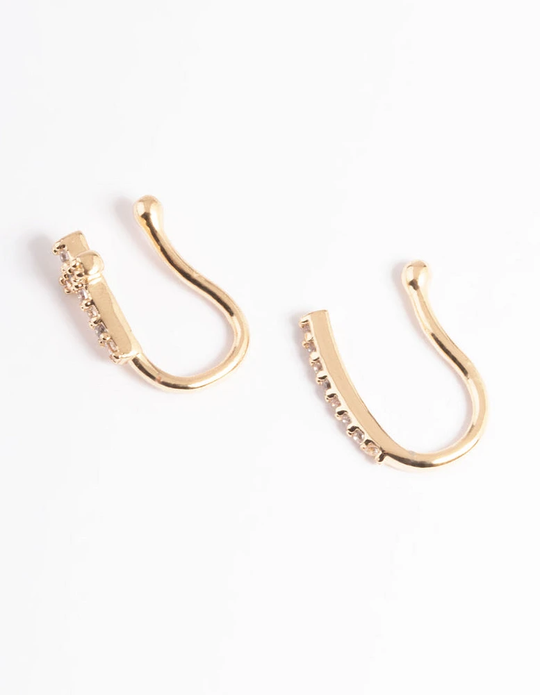 Gold Cubic Zirconia Faux Nose Ring Pack