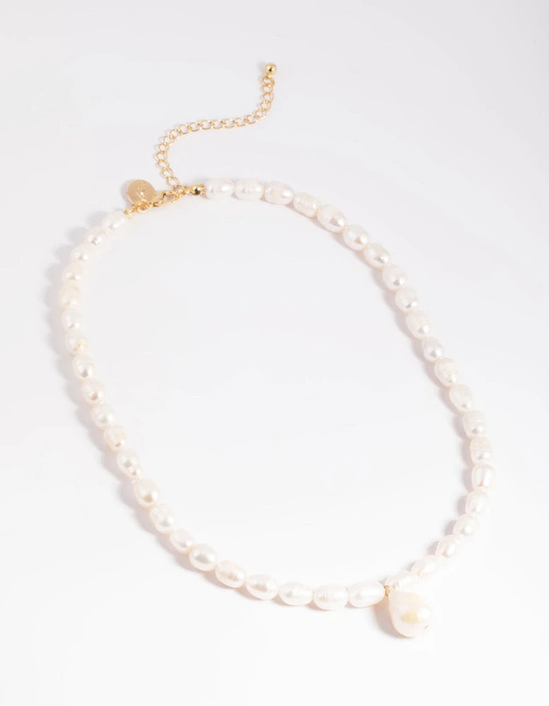 Gold Plated Freshwater Keshi Pearl Drop Necklace