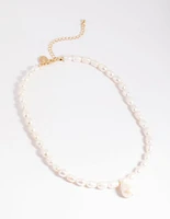 Gold Plated Freshwater Keshi Pearl Drop Necklace