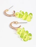 Gold Diamante Green Cute Bear Earrings