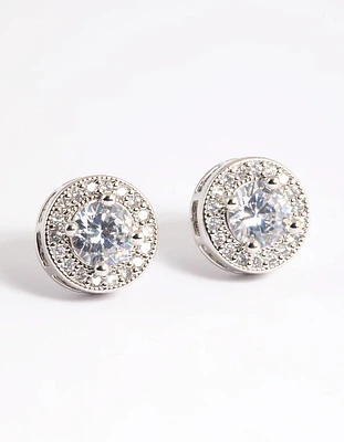 Rhodium Pave Circle Stud Earrings