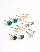 Gold Circle Square Stud Earrings 6-Pack