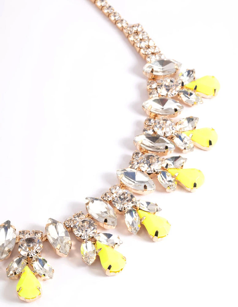 Gold Diamante Neon Statement Necklace