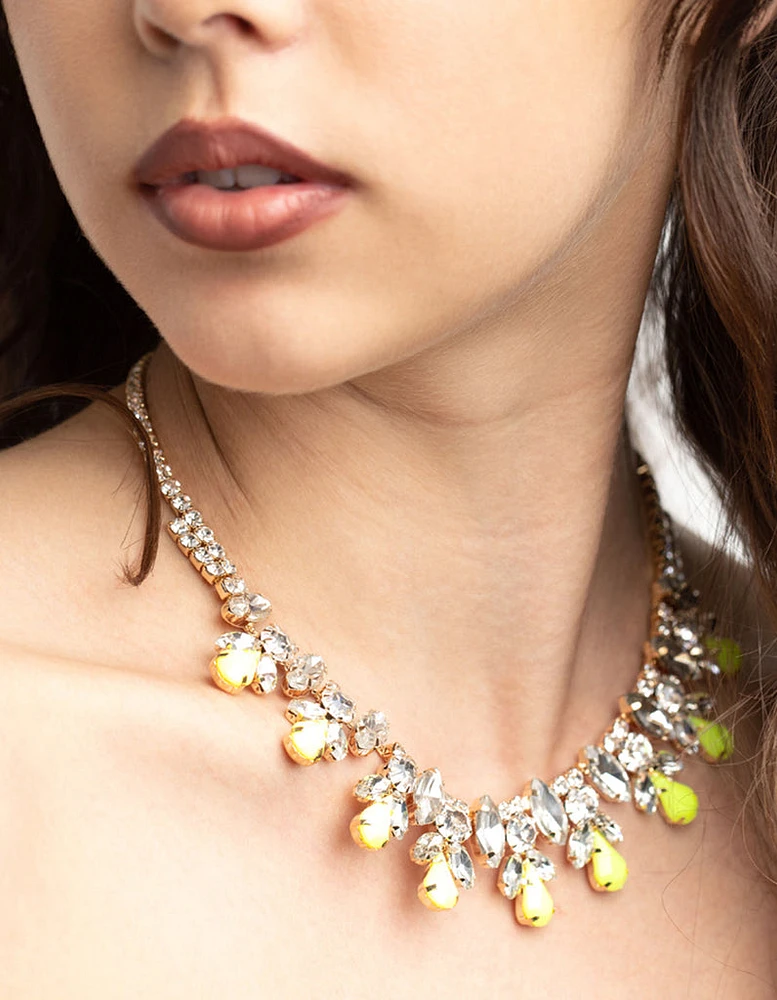 Gold Diamante Neon Statement Necklace