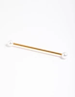 Gold Plated Titanium Faux Pearl Industrial Bar