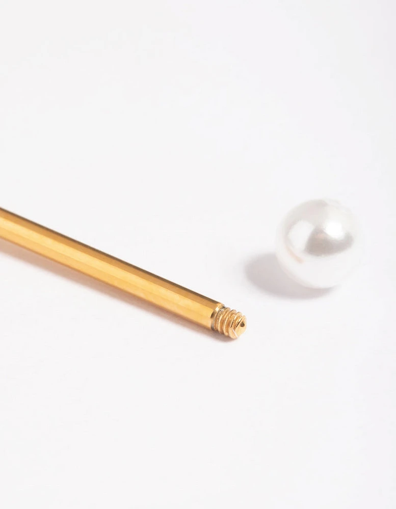 Gold Plated Titanium Faux Pearl Industrial Bar