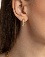 Gold Plated Stainless Steel Diamante Twist Hoop Earrings