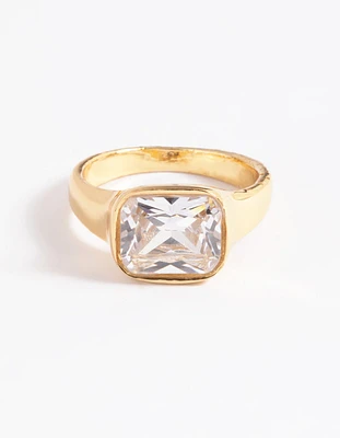 Gold Plated Stainless Steel Square Cubic Zirconia Ring
